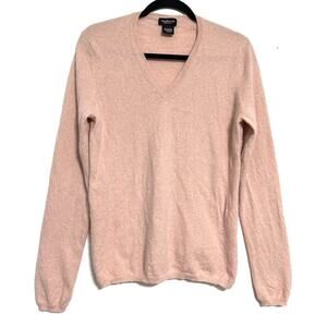Cashmere Lord & Taylor Sweater V Neck Pink Minimalist Workwear Old Money EUC XL